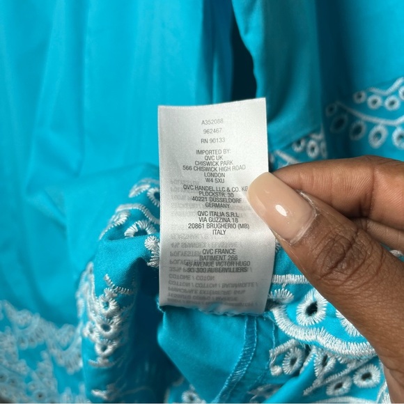 NEW Bob Mackie Women‎ Top XS Blue White Embroidered Prairie Boho Preppy Summer - Picture 5 of 10